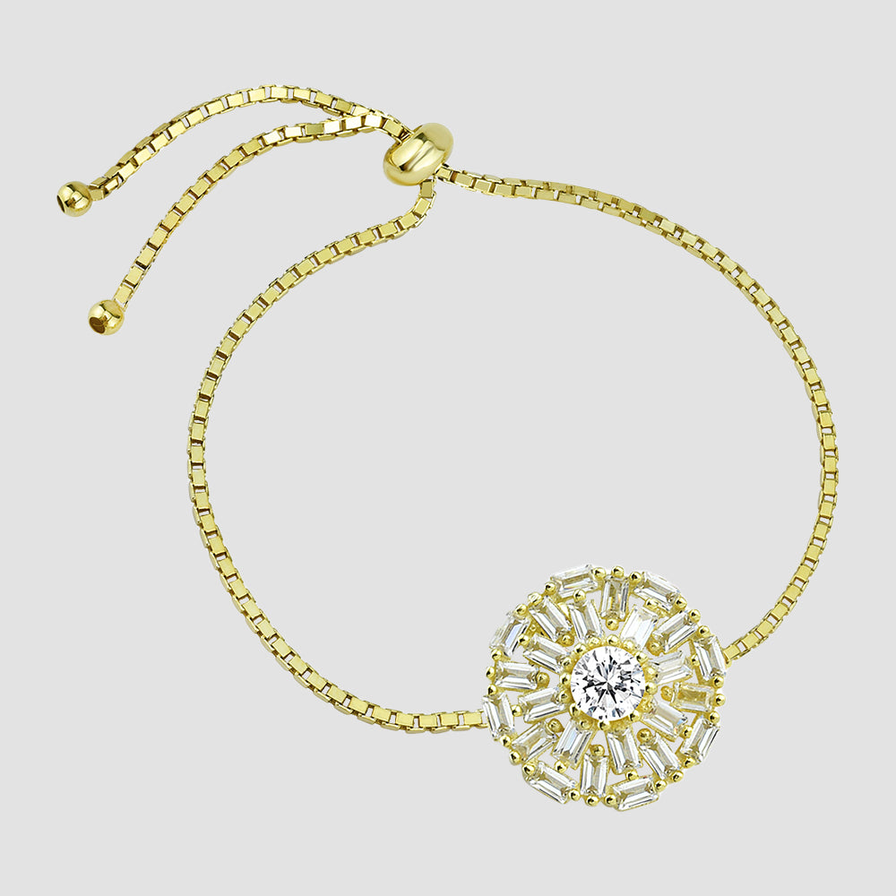 Baguette Circle Zugarmband Gold mit Zirkonia – verstellbares Damenarmband von Dkeniz.