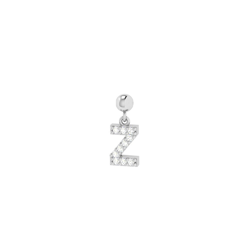 Einzelner Charm Letter Z aus Silber mit weißen Zirkonia-Steinen.