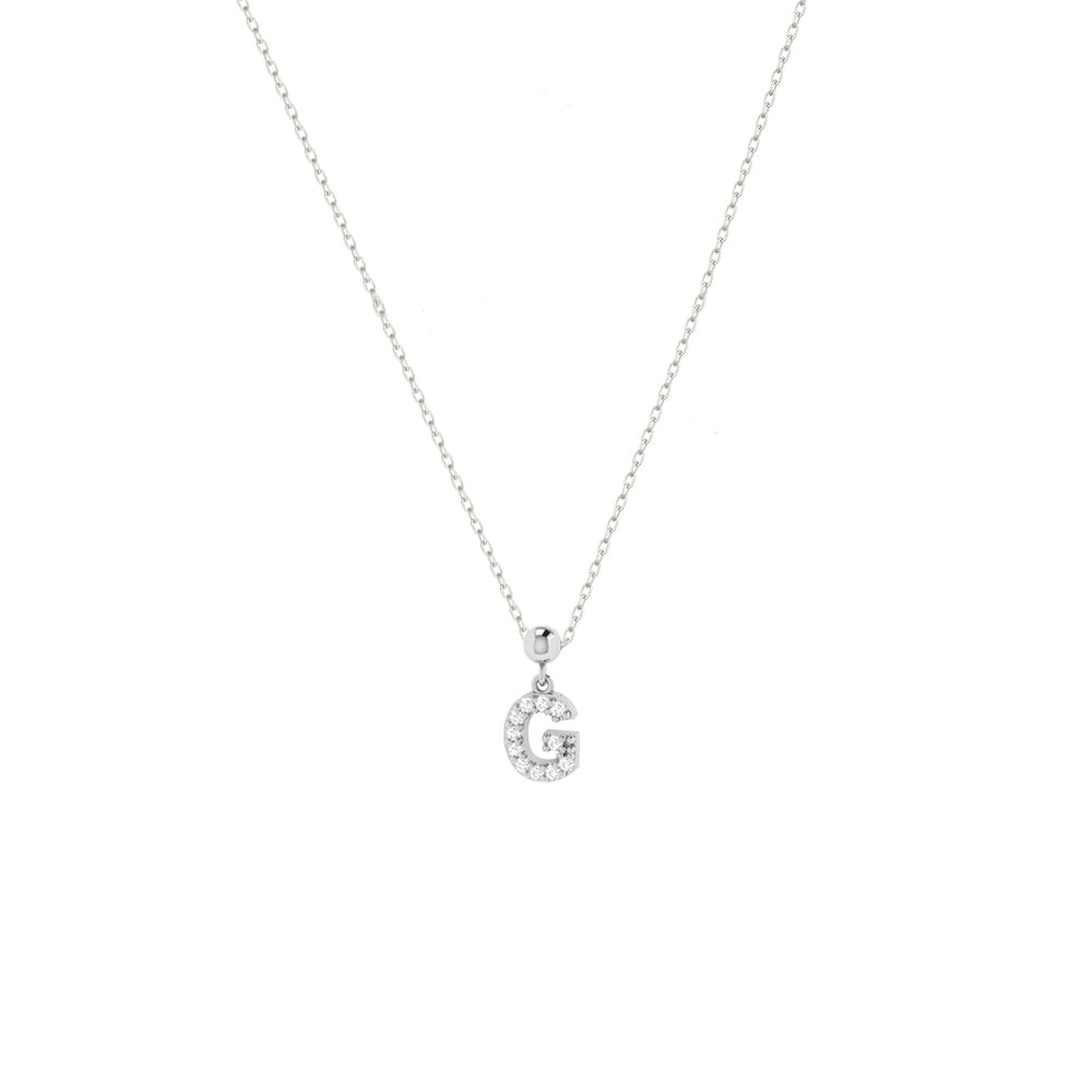 Zarte Silberhalskette mit funkelndem Charm Letter G aus Zirkonia.