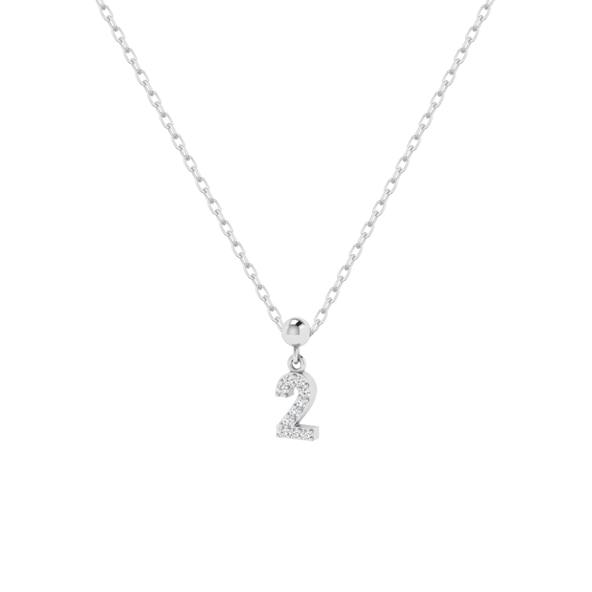Feine Silberkette mit Charm Number 2 Anhänger in Silber mit Zirkonia.