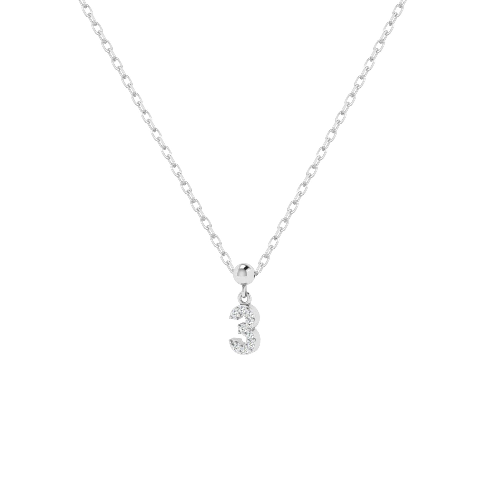 Feine Silberkette mit Charm Number 3 Anhänger mit funkelnden Zirkonia.