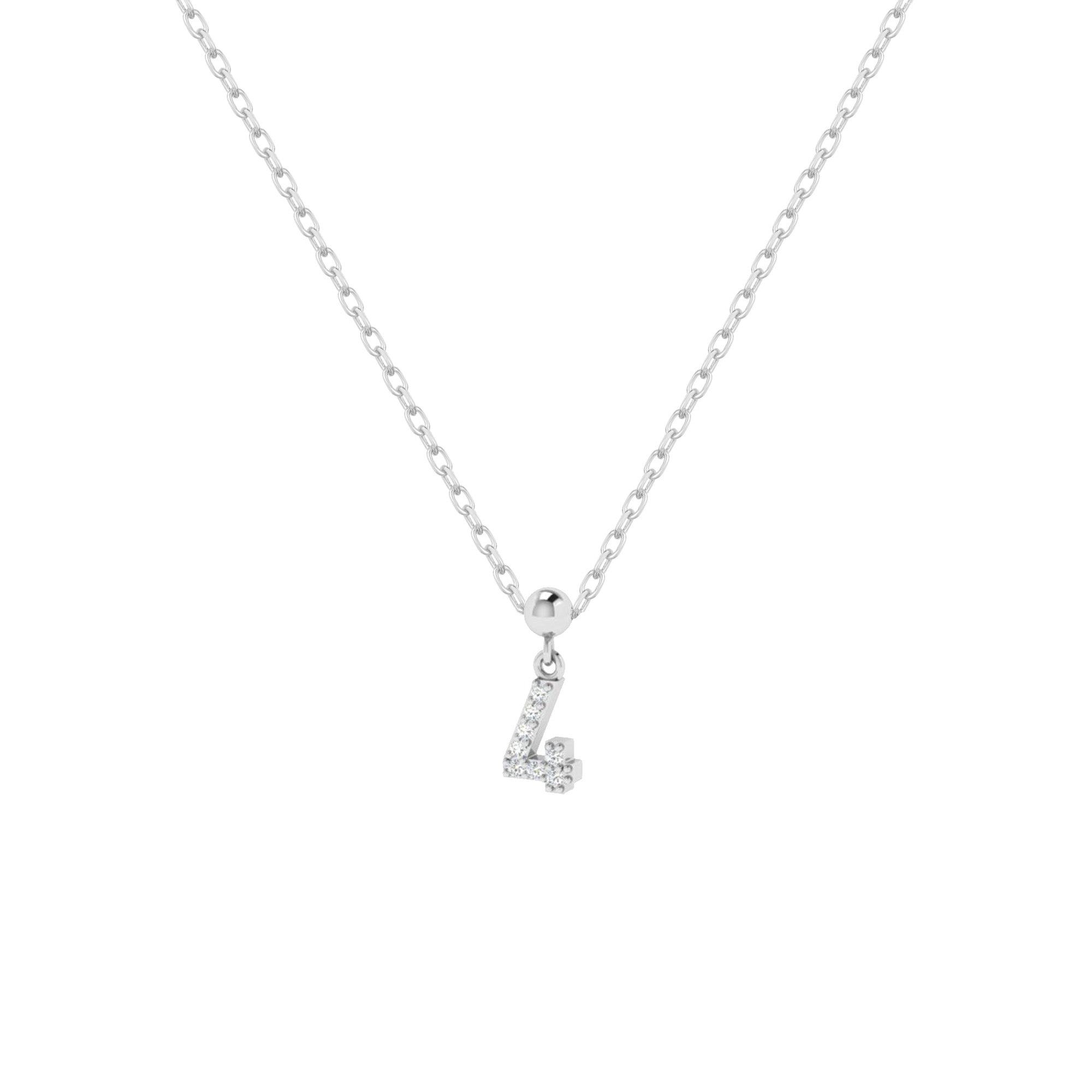 Feine Silberkette mit Charm Number 4 Anhänger in Silber mit Zirkonia.