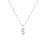 Feine Silberkette mit Charm Number 5 Anhänger in Silber mit Zirkonia.