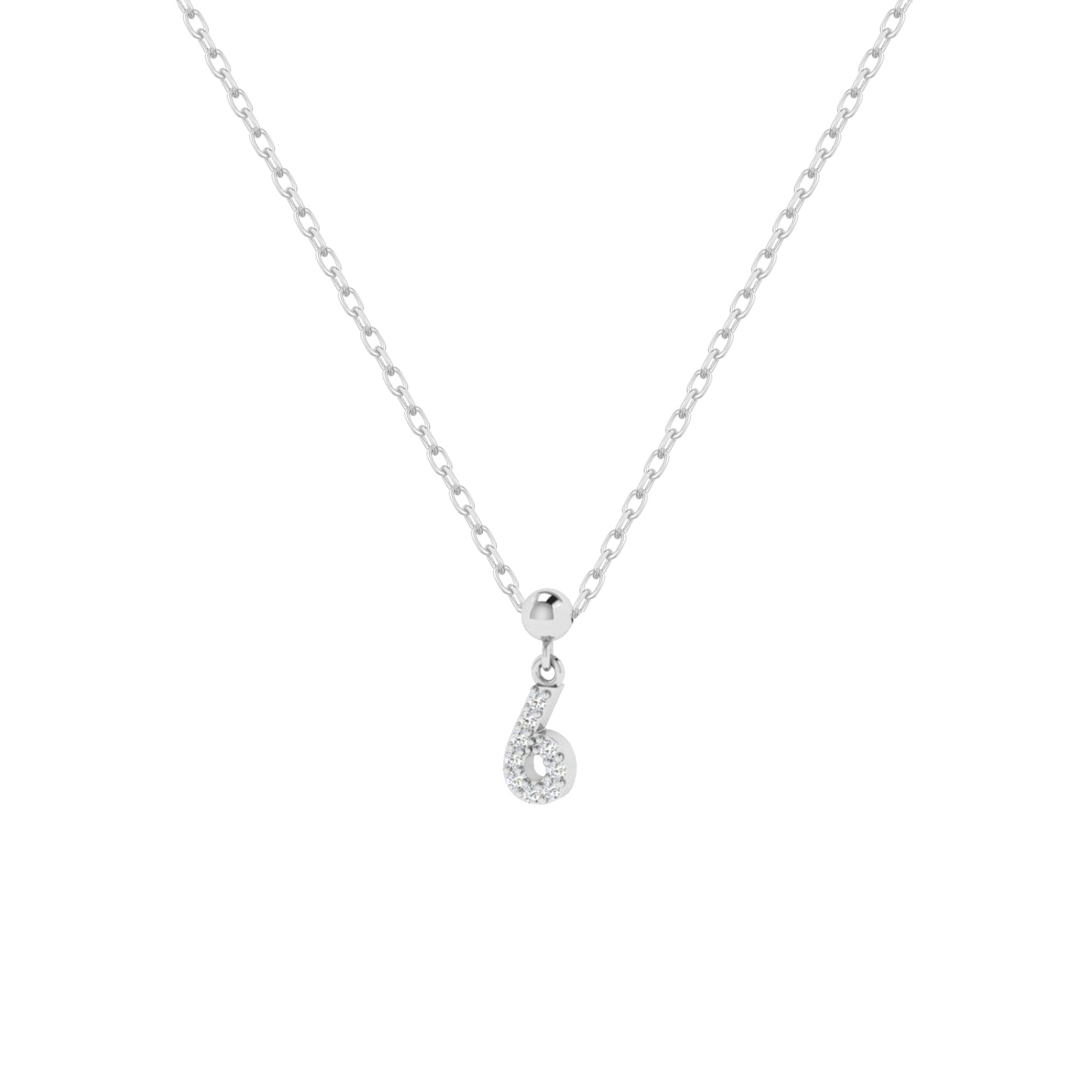 Feine Silberkette mit Charm Number 6 Anhänger in Silber mit Zirkonia.