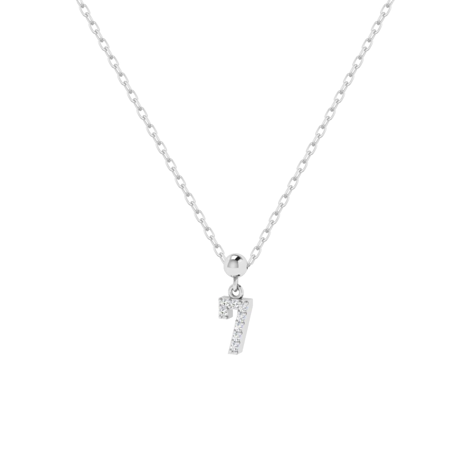 Feine Silberkette mit Charm Number 7 Anhänger in Silber mit Zirkonia.