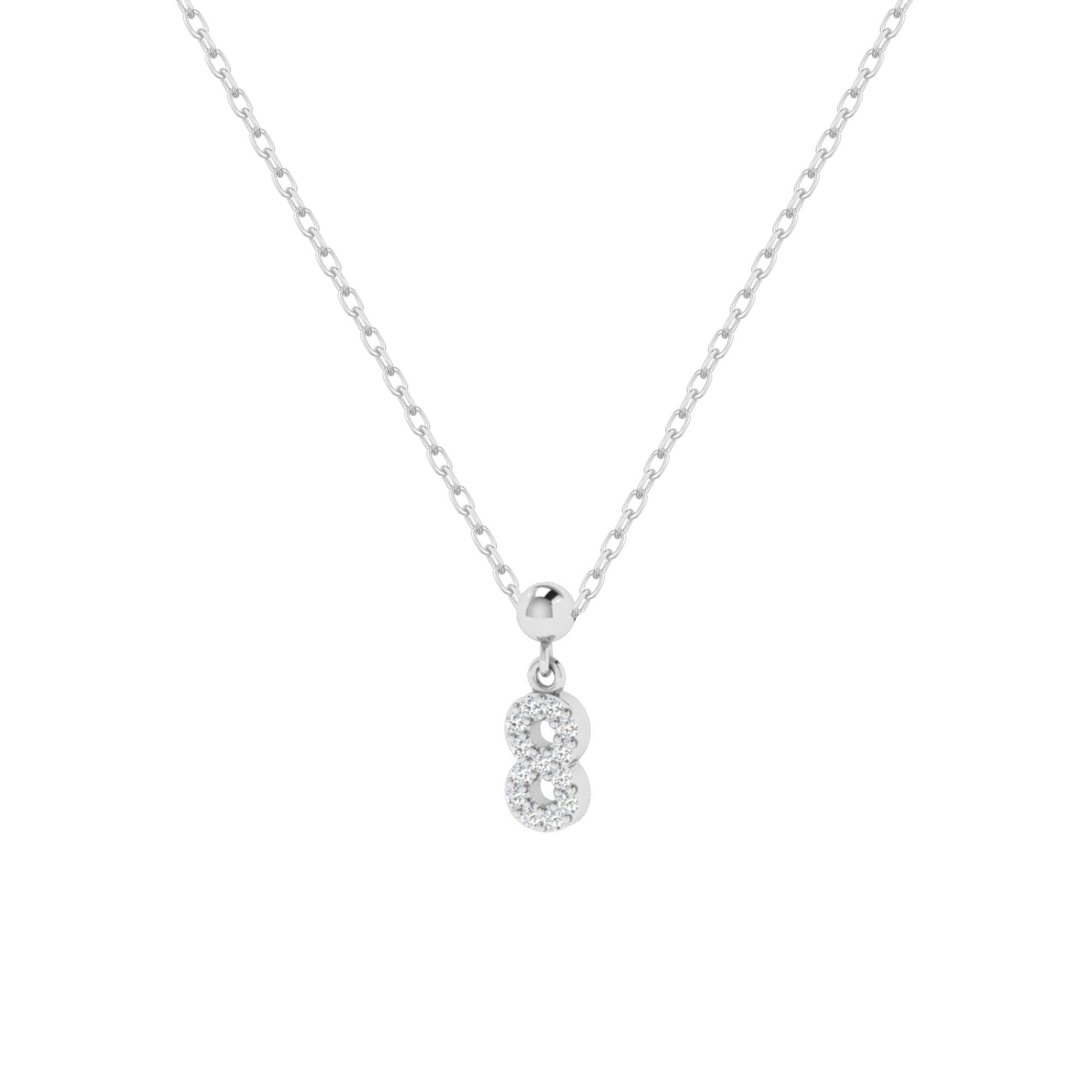 Feine Silberkette mit Charm Number 8 Anhänger in Silber mit Zirkonia.