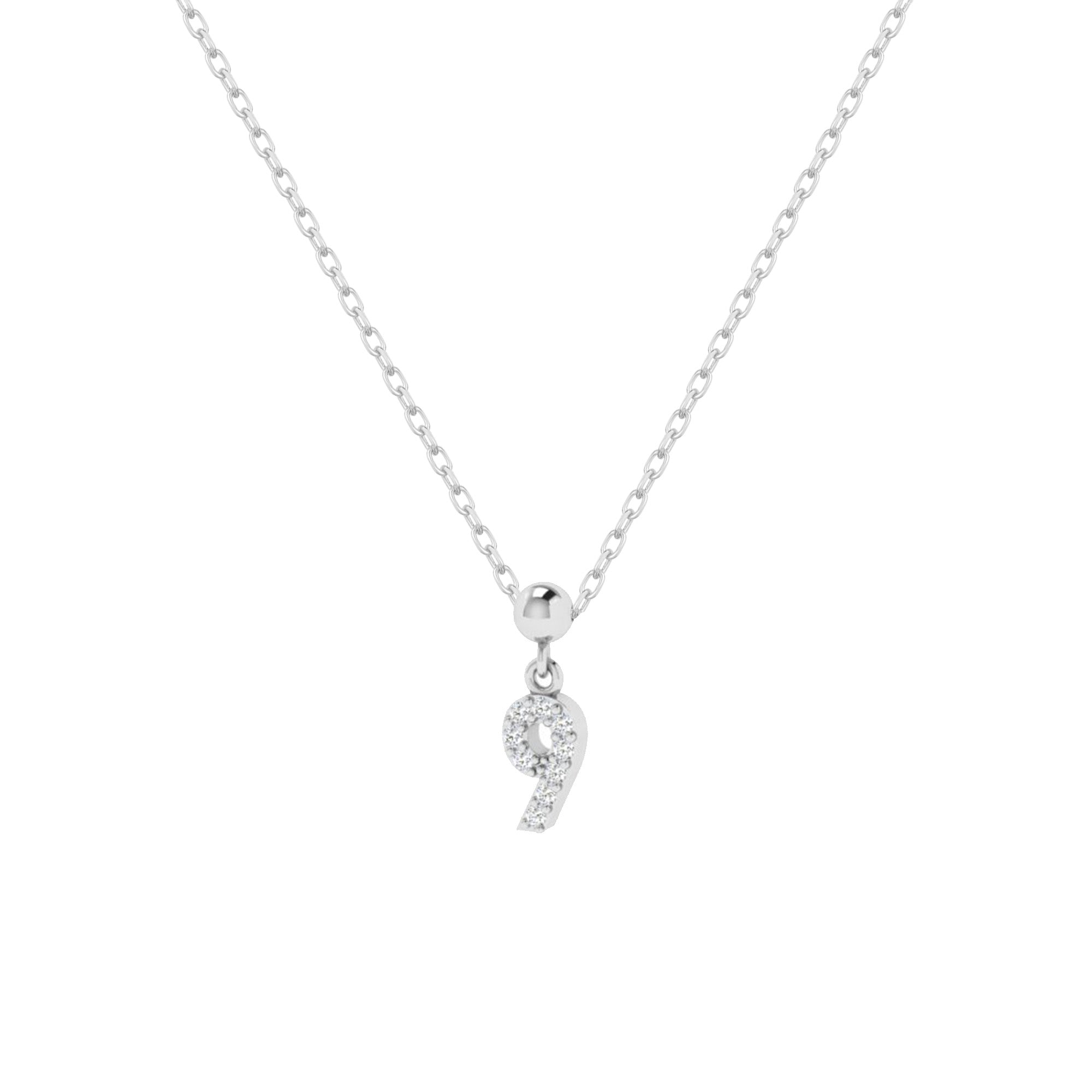 Feine Silberkette mit Charm Number 9 Anhänger in Silber mit Zirkonia.
