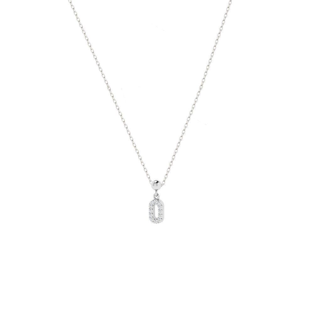 Feine Silberkette mit Charm Number 0 Anhänger mit funkelnden Zirkonia.