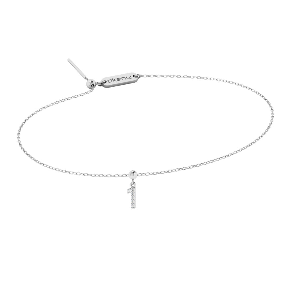 Zartes Silberarmband mit kleinem Charm Number 1 und Zirkonia-Steinen.