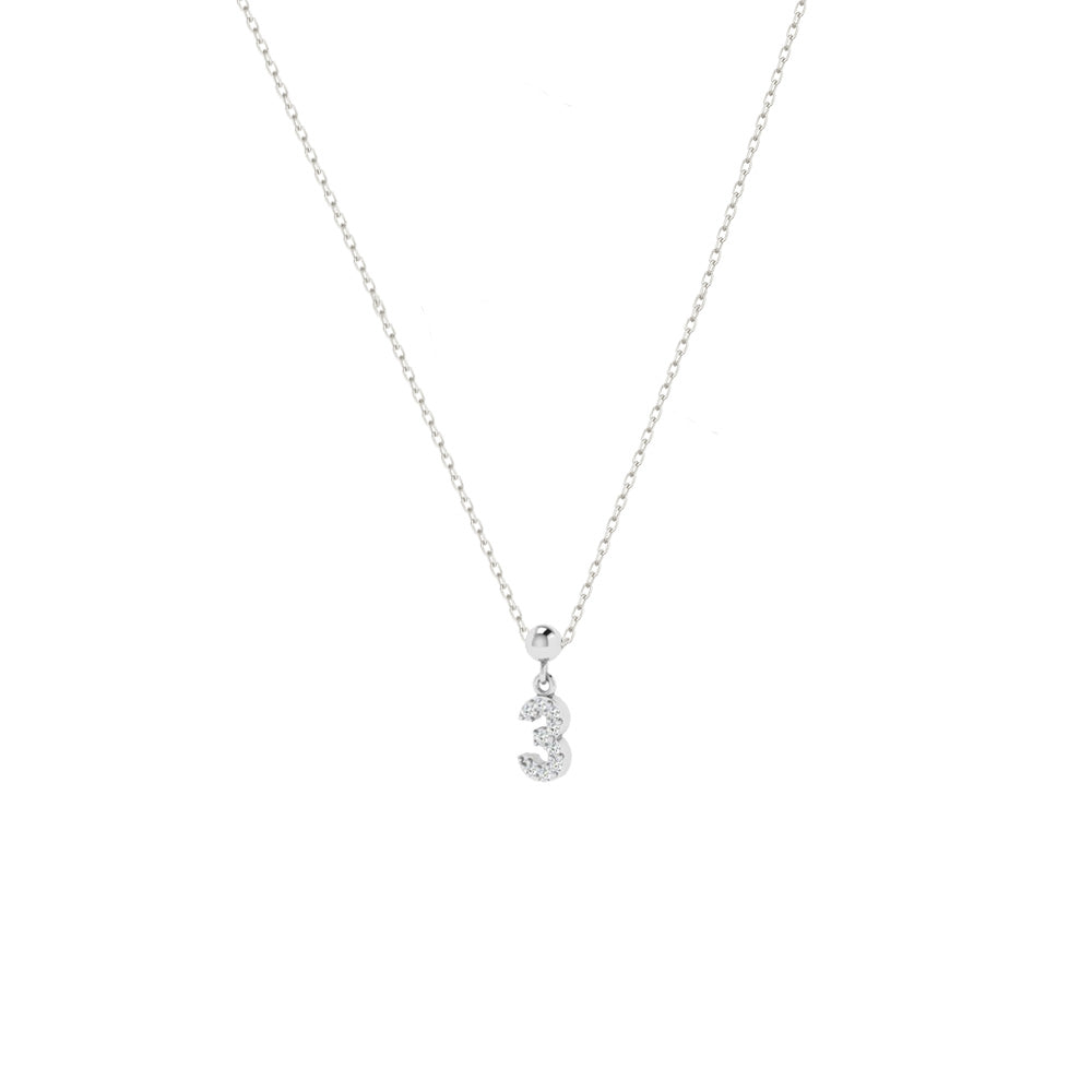Feine Silberkette mit Charm Number 3 Anhänger mit funkelnden Zirkonia.