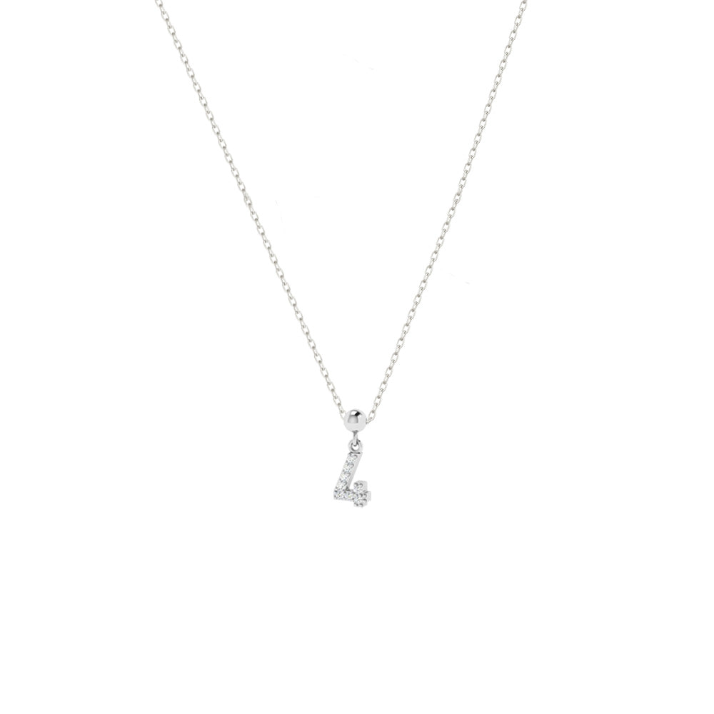 Feine Silberkette mit Charm Number 4 Anhänger mit funkelnden Zirkonia.