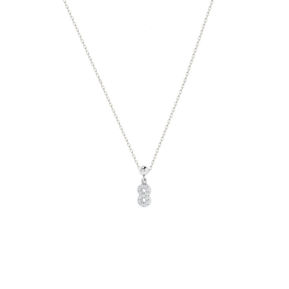 Feine Silberkette mit Charm Number 8 Anhänger mit funkelnden Zirkonia.