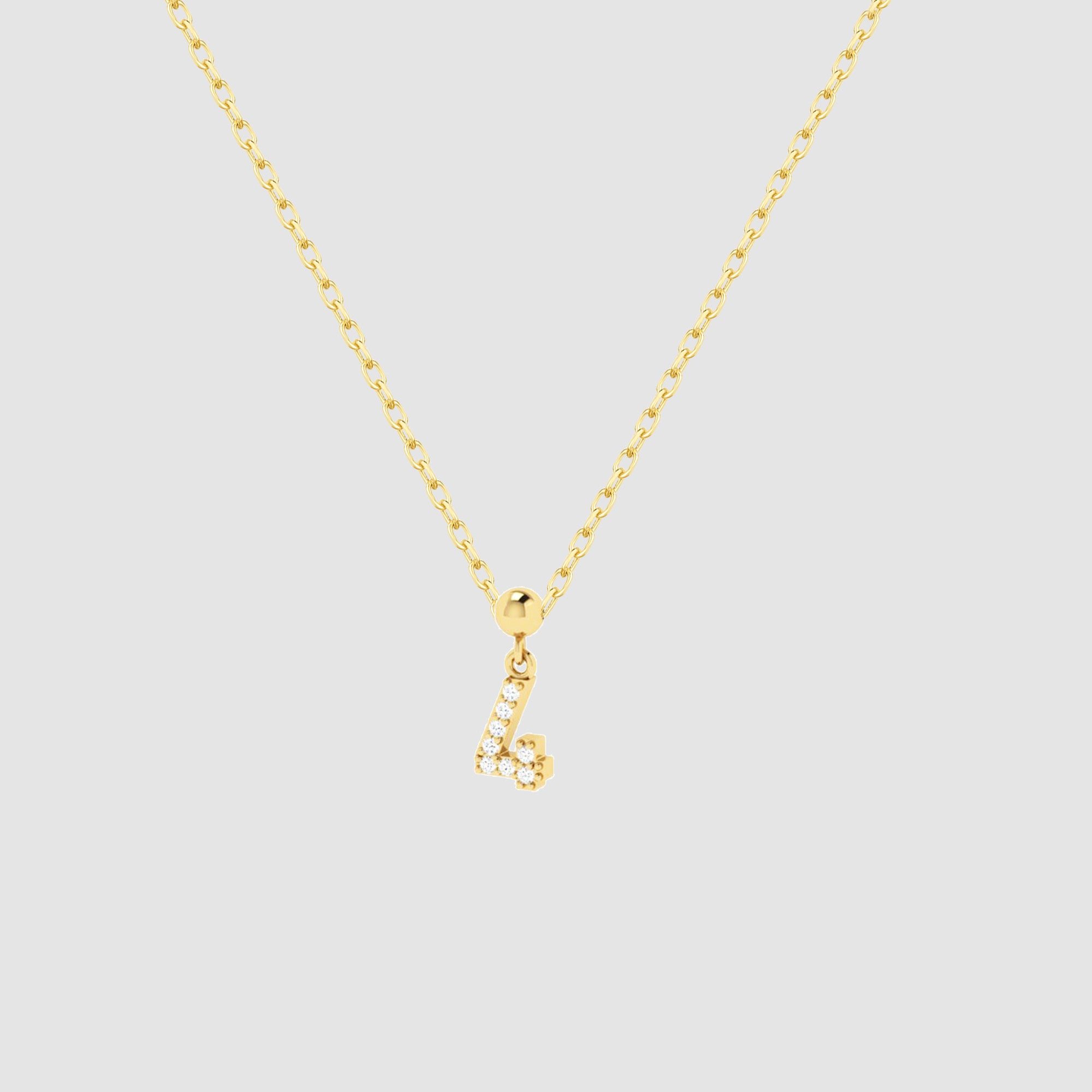 Feine Goldkette mit Charm Numbers Anhänger Zahl 4 aus Zirkonia.
