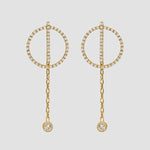 Circle Chain Ohrstecker Gold mit Zirkonia, runder Kreis mit Kette und Stein-Anhänger, Paar.