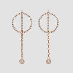 Circle Chain Ohrstecker rosévergoldet mit weißen Zirkoniasteinen und filigraner Kette von Dkeniz.