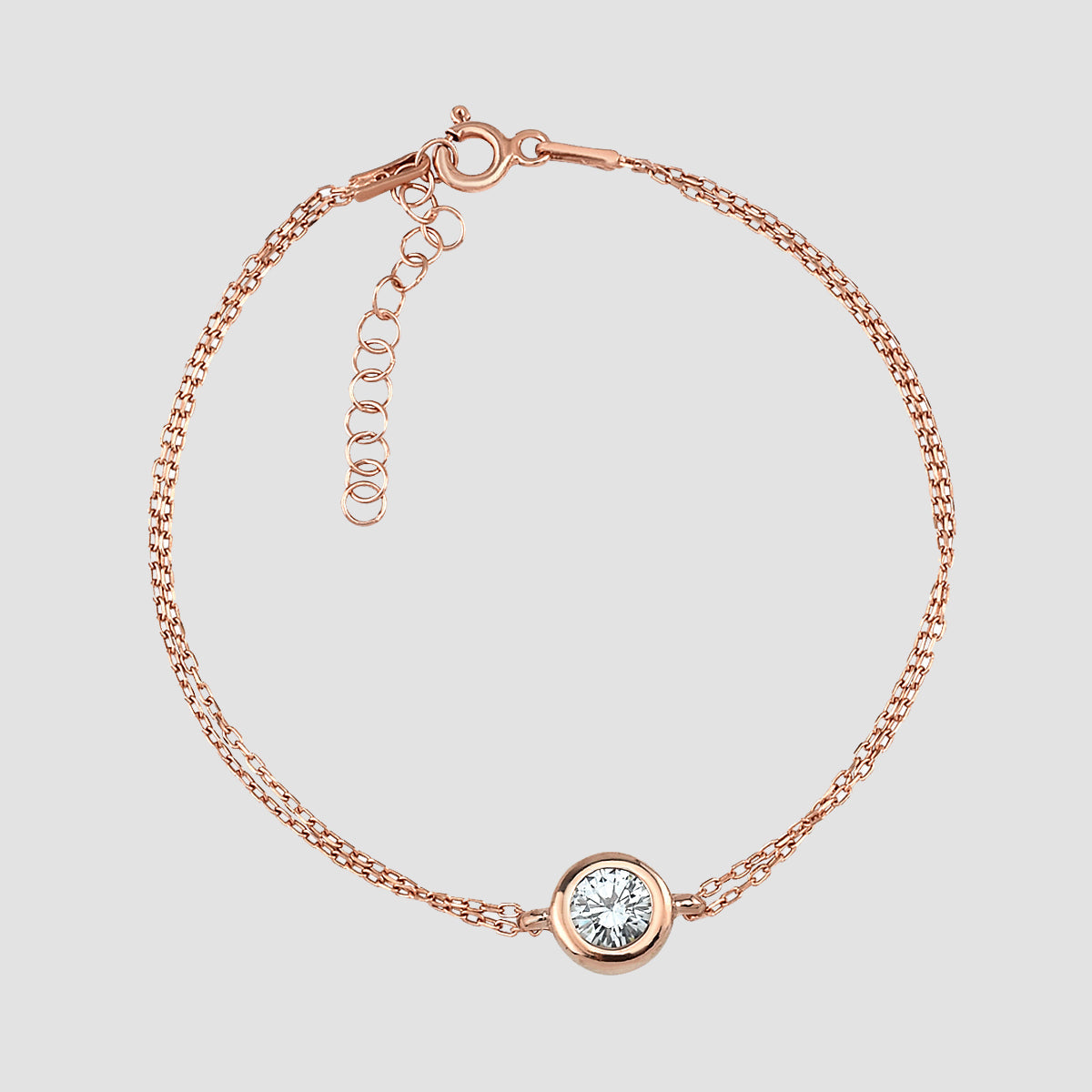 Rosévergoldetes Classy Solitaire Armband aus 925 Silber mit weißem Zirkonia, Produktfoto.
