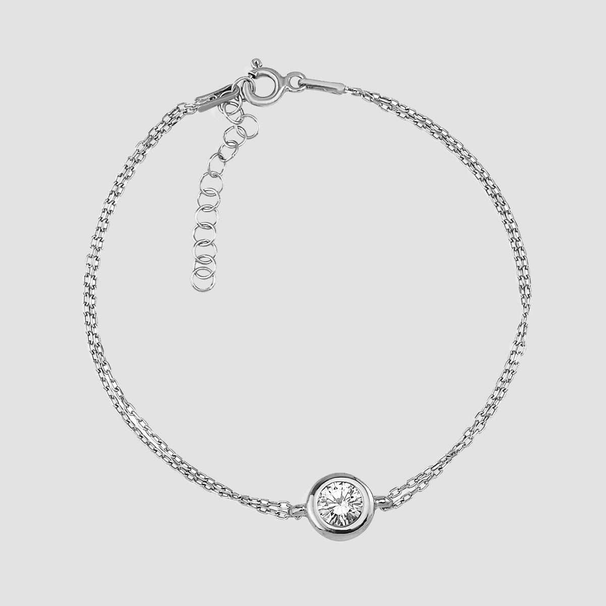 Classy Solitaire Armband in Silber (rhodiniert), 925 Sterling Silber mit Zirkonia, freigestellt.