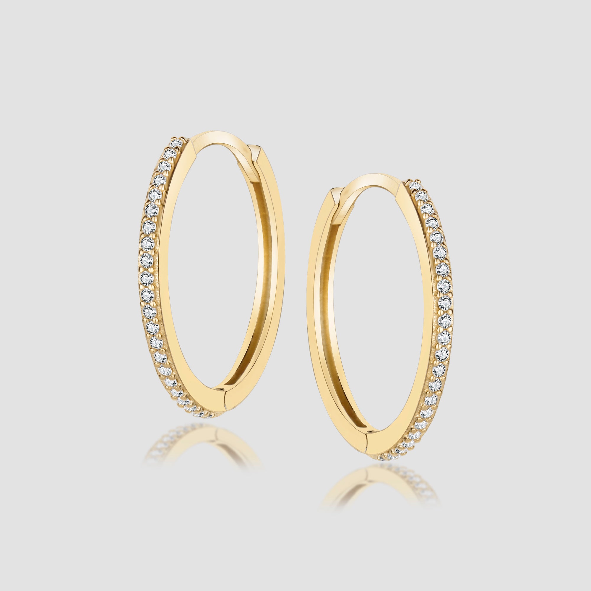 Creolen ONE Line Pave L in Gold mit Zirkonia – 925 Silber, 14K vergoldet, 22 mm.