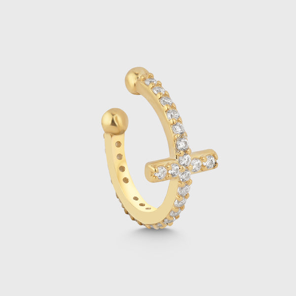 CROSS PAVE Ear Cuff Gold aus 925 Silber, 14K vergoldet, mit Zirkonia-Kreuz im Pavé-Design.