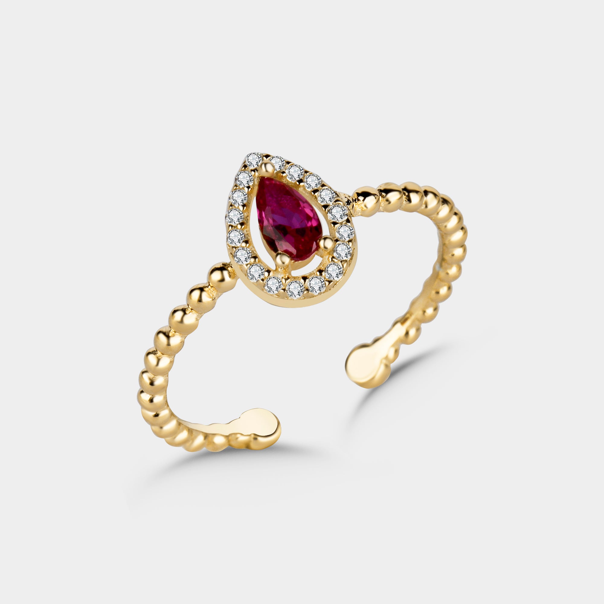 Vergoldeter 925 Silber Damenring: Drop Ruby Ring Shiny Wreath Gold, roter Zirkonia und funkelnde Steine.