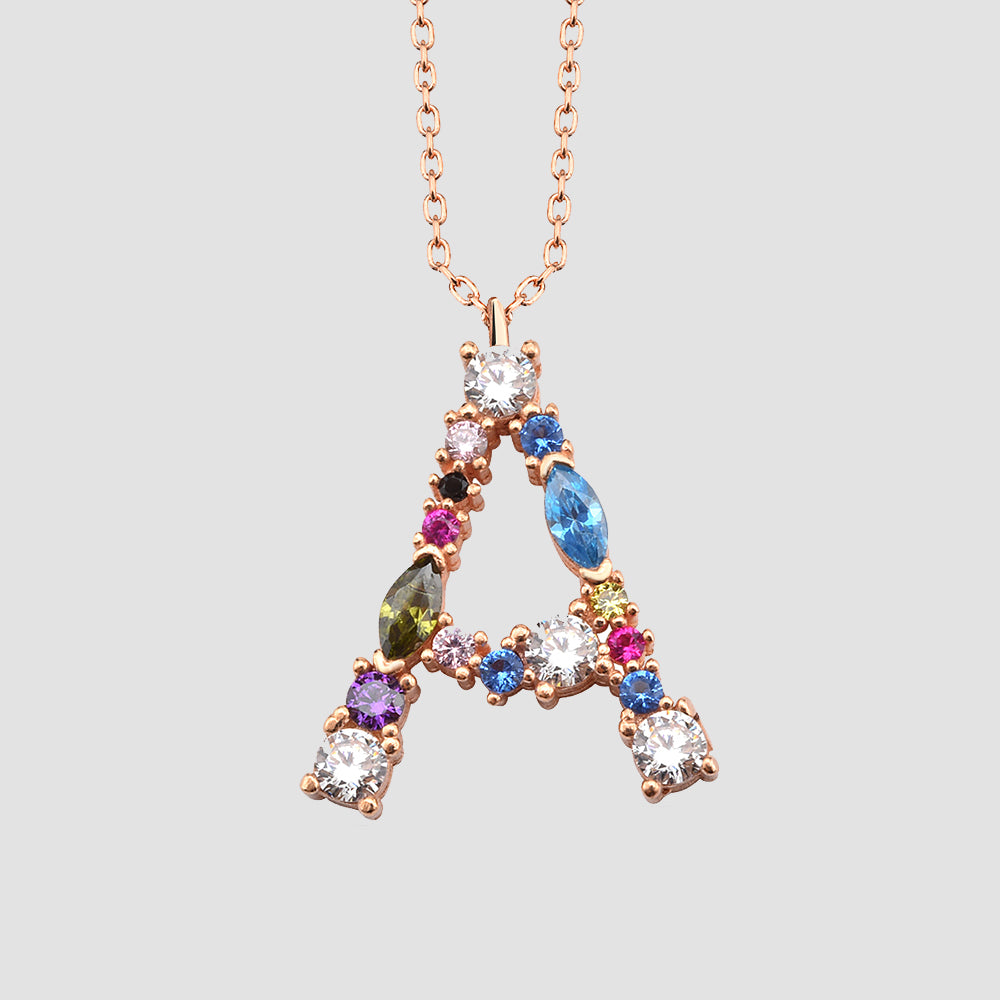 Buchstaben-Kette A in Rosé mit Zirkonia Mix – Fancy Crystals Mix Letter Anhänger von Dkeniz.