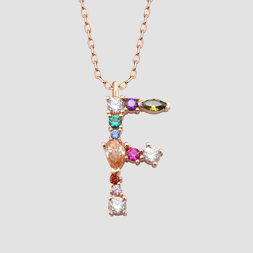 Buchstaben-Kette F in Rosé mit Zirkonia Mix – 925 Silber Letter Necklace von Dkeniz.