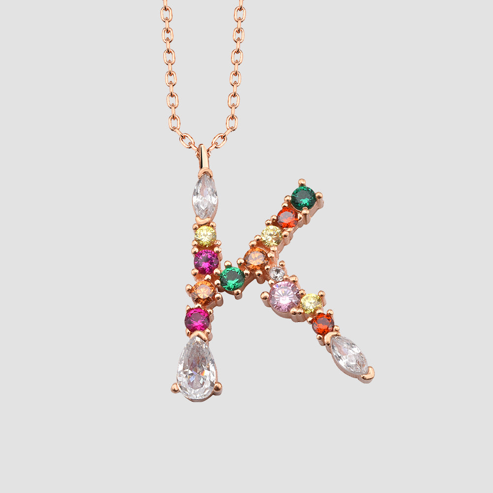 Buchstaben-Kette K in Rosé aus 925 Silber, Zirkonia Mix farbig – personalisierter Schmuck von Dkeniz.