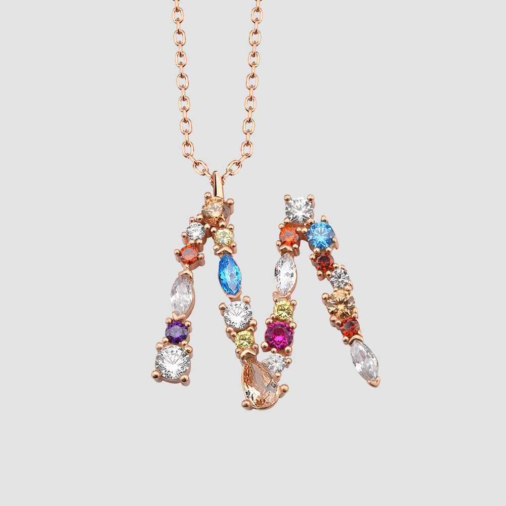 Buchstaben-Kette M in Rosé mit Zirkonia Mix – 925 Silber Letter Necklace von Dkeniz.