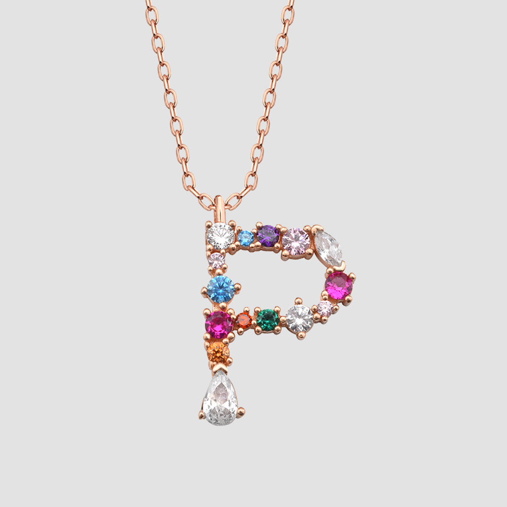 Buchstaben-Anhänger P in Rosé mit Zirkonia Mix an Kette – Fancy Crystals Mix Letter von Dkeniz.