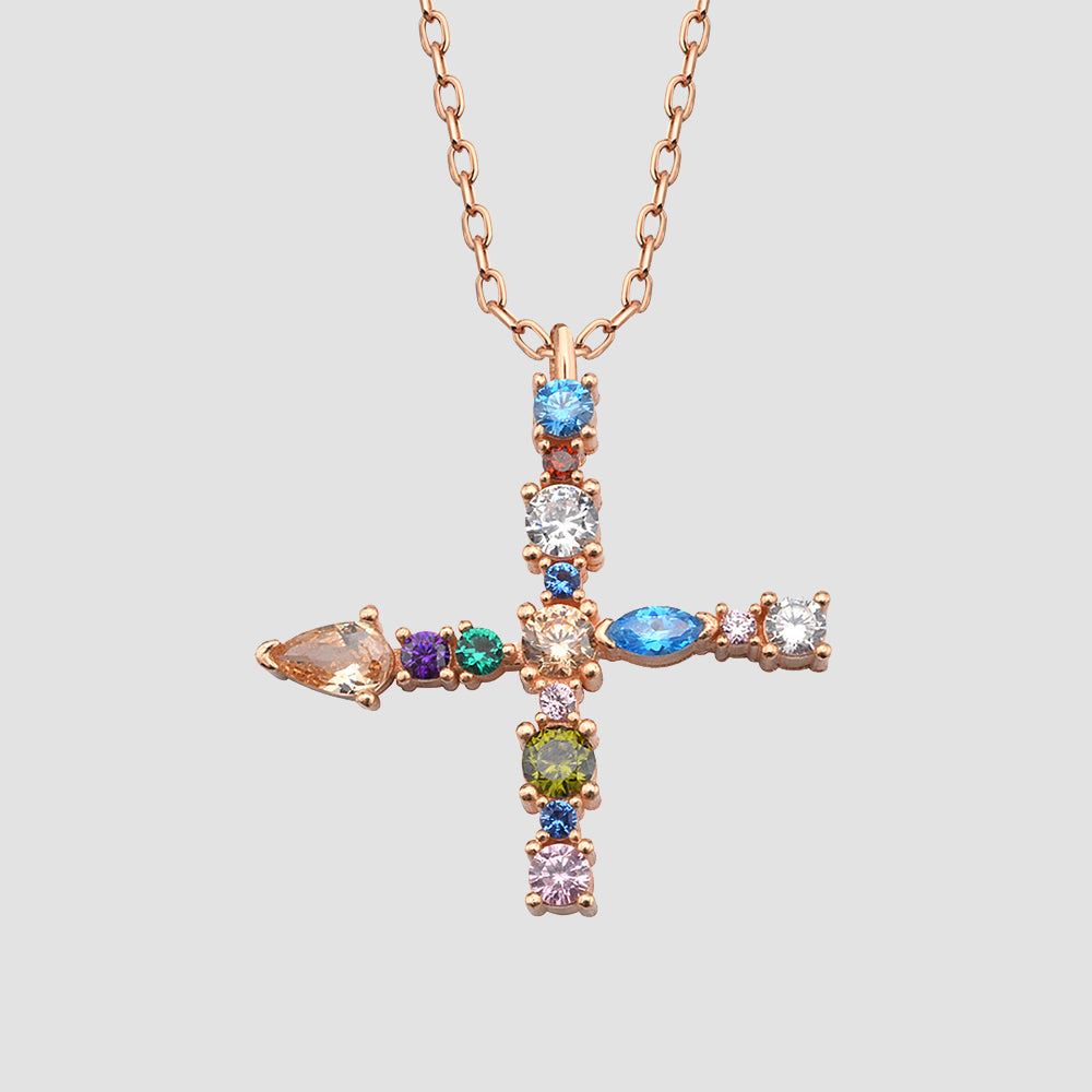 Buchstaben-Kette X in Rosé aus 925 Silber, Zirkonia Mix farbig – personalisierter Schmuck von Dkeniz.