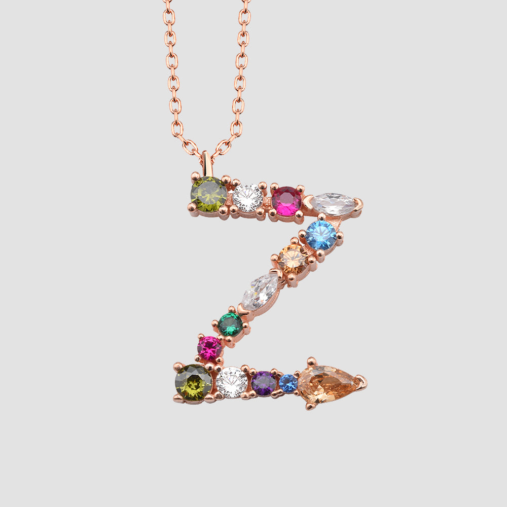 Buchstaben-Kette Z in Rosé mit Zirkonia Mix – 925 Silber Letter Necklace von Dkeniz.
