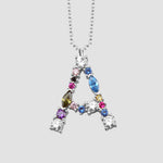 Fancy Crystals Mix Letter Kette Silber 925 – Buchstabe A mit Zirkonia-Mix Anhänger.
