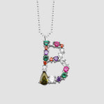 Fancy Crystals Mix Letter Kette Silber 925 – Buchstabe B Anhänger mit bunten Zirkonia-Steinen.