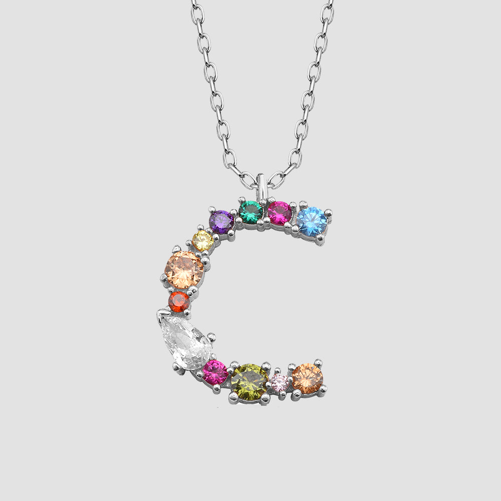 Buchstaben-Kette Silber 925 – Fancy Crystals Mix Letter C mit Zirkonia-Mix in verschiedenen Schliffen.