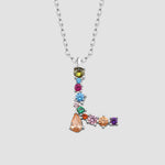 Fancy Crystals Mix Letter Kette Silber 925 – Buchstabe L Anhänger mit Zirkonia-Mix, Detailansicht.