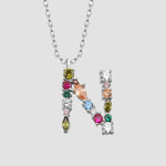 Fancy Crystals Mix Letter Kette Silber 925 – Buchstabe N Anhänger mit bunten Zirkonia-Steinen.