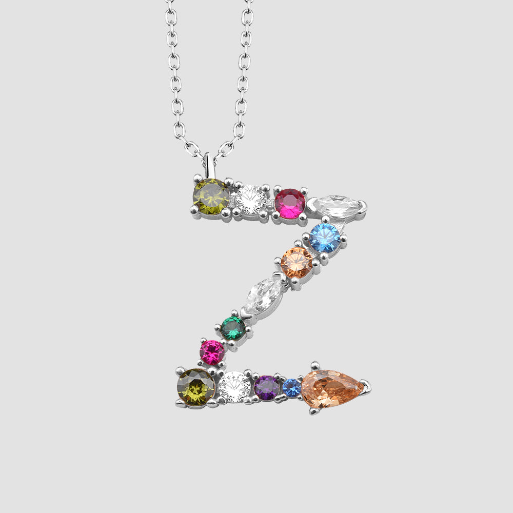 Fancy Crystals Mix Letter Kette Silber 925 – Buchstabe Z mit Zirkonia-Mix Anhänger.