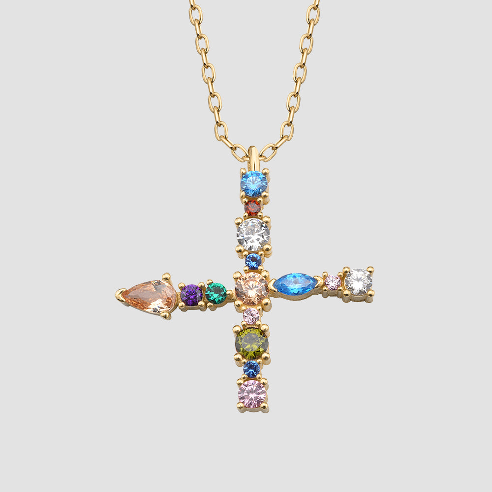 Fancy Crystals Mix Letter X Anhänger vergoldet mit Zirkonia Mix, personalisierte Buchstaben Kette 925 Silber.