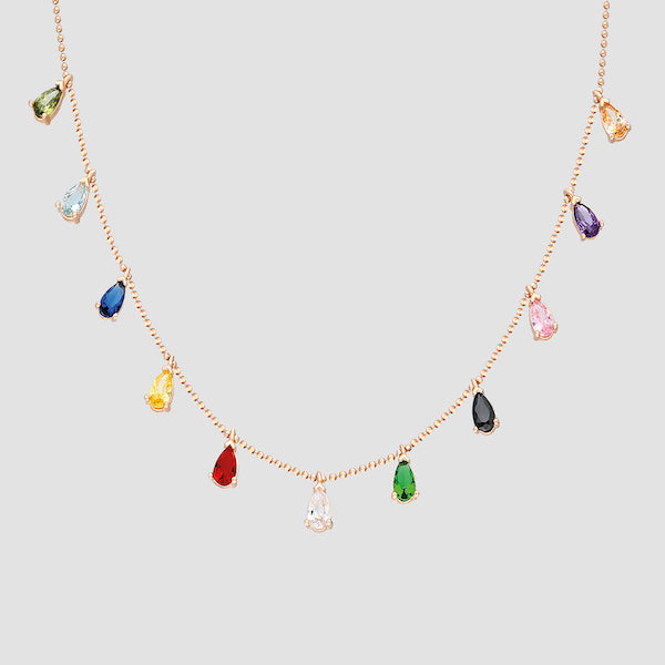 FANCY DROPS Kette Rosé mit multicolor Tropfen-Anhängern aus Zirkonia an feiner Kette.