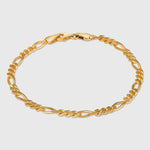 Figaro Armkette M in Gold, 925 Silber 14K vergoldet, Detailaufnahme mit Karabinerverschluss.