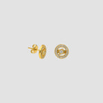 Halou Ohrstecker Gold mit Zirkonia-Halo – 925 Silber 14K vergoldet, runder Stecker auf hellem Hintergrund.