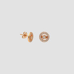 Halou Ohrstecker in Roségold mit rundem Zirkonia-Halo, eleganter Ohrschmuck für Damen auf hellem Hintergrund.