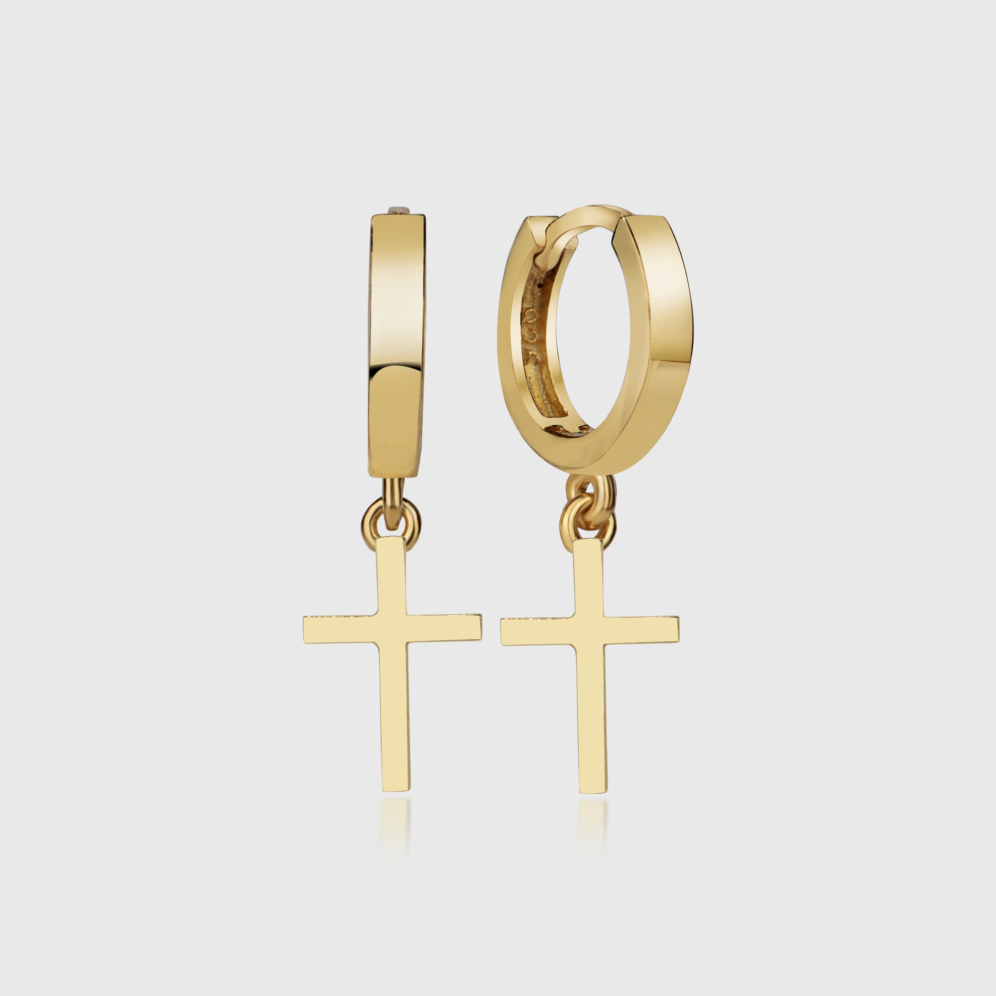 High Polished Cross Hugy Gold – kleine Kreuz Ohrringe aus 925 Silber, 14K vergoldet.