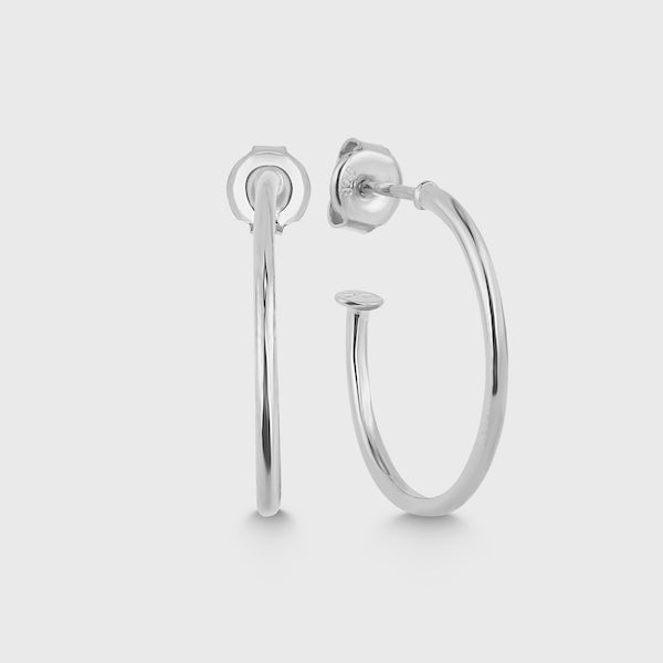 Classic Thin M Creolen in Silber – 925 Sterling Silber rhodiniert, dünne Hoop Earrings mit Ohrstecker.