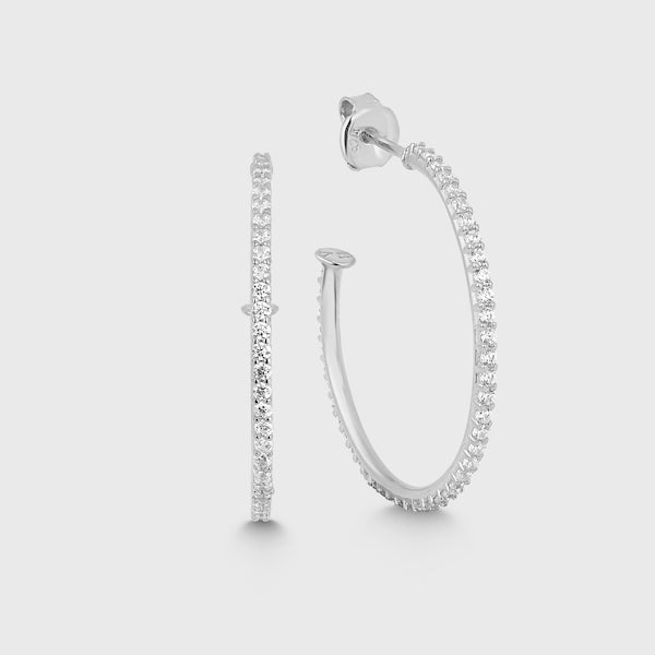 HOOP EARRINGS ZIRCONIA THIN L in Silber mit Zirkonia, filigrane Creolen für Damen.