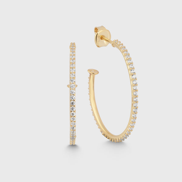 Produktbild (freigestellt): Goldene Creolen Thin L mit Zirkonia, 925 Silber 14K vergoldet, eleganter Hoop-Ohrring.