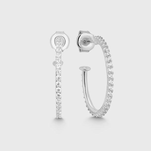 Hoop Earrings Zirkonia Thin M in Silber, funkelnde Creolen aus 925 Sterling Silber von Dkeniz.