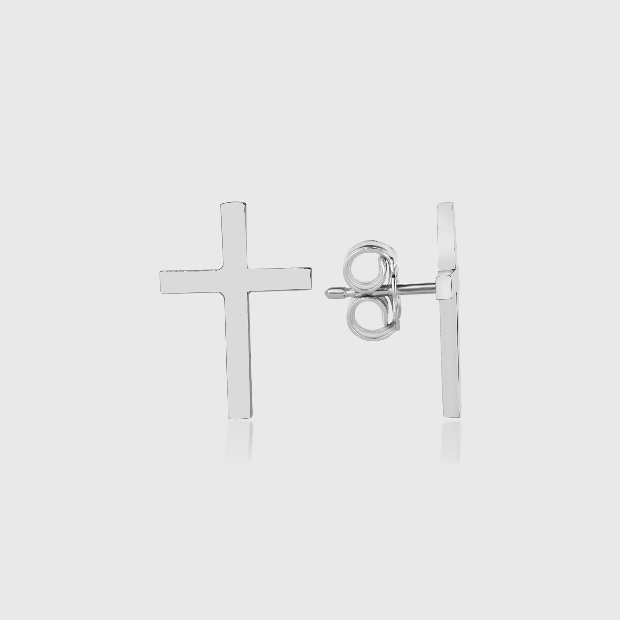 High Polished Cross Stud Kreuz Ohrstecker aus 925 Sterling Silber, rhodiniert, glänzend.