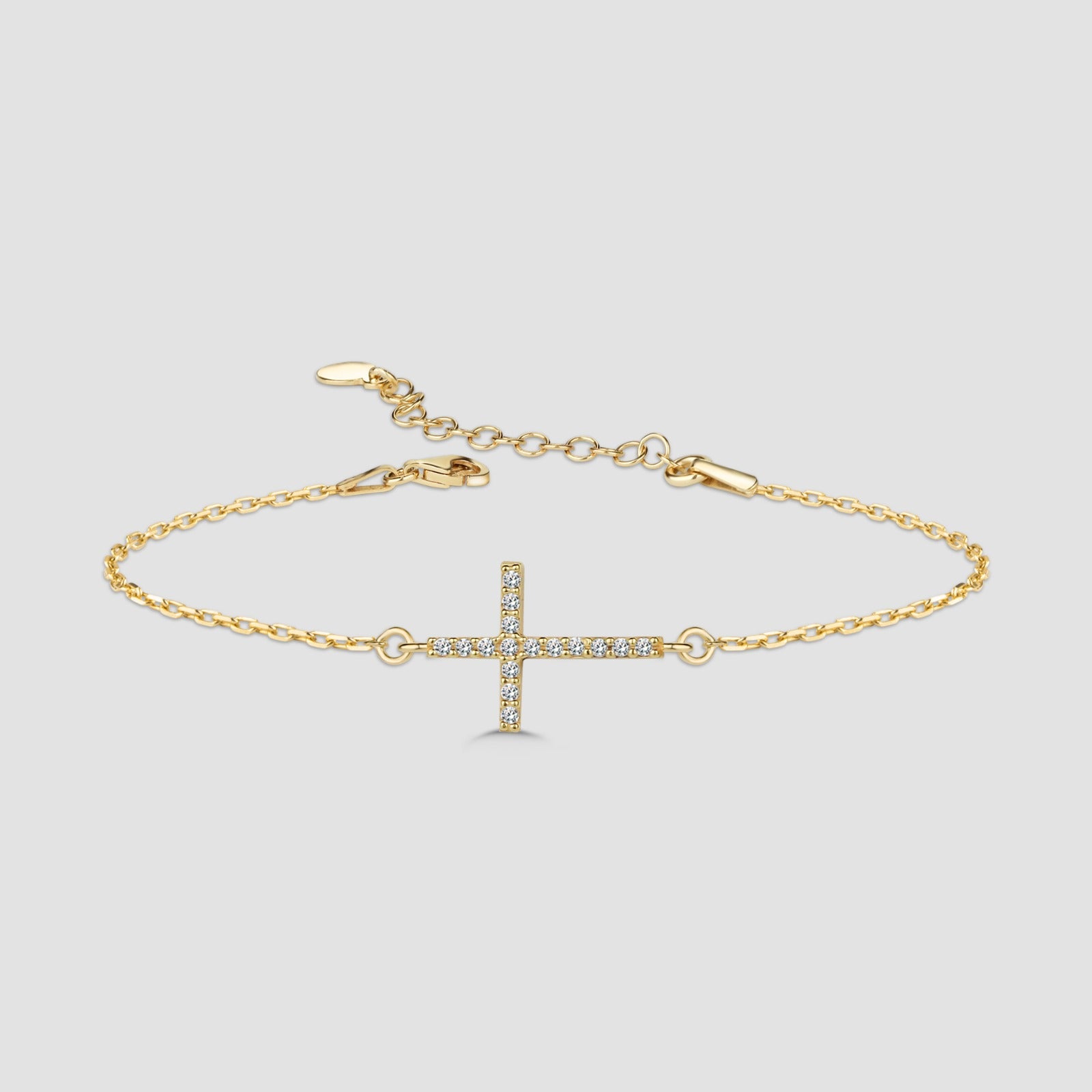 Kreuz Zirkonia Armkette Gold aus 925 Silber – Produktfoto freigestellt.