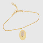 Mirror Pave Gravur Armkette Gold aus 925 Silber, 18K vergoldet, mit Spiegel-Anhänger und pavé Zirkonia.